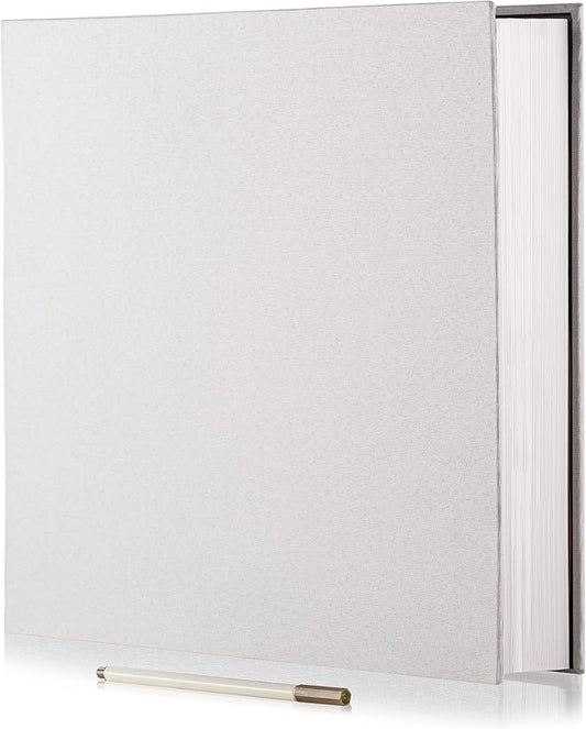 Large Photo Album Self Adhesive 4x6 5x7 6x8 8x10 Pictures Scrapbook Magnetic Album DIY Scrap Book 60 Sticky Pages Linen Cover DIY Photo Album with A Metallic Pen and DIY Accessories(White)