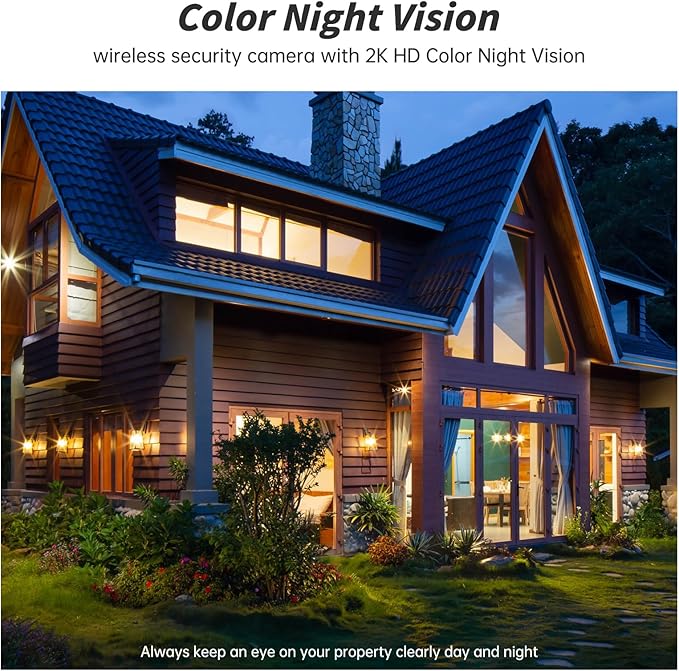 Security Cameras Wireless Outdoor No Subscription,5G/2.4G WiFi 4MP Solar Cameras for Home Security 2Cam-Kit,Supports 128GB Local Storage,PIR Alerts Color Night Vision Home Security Cameras System IP66