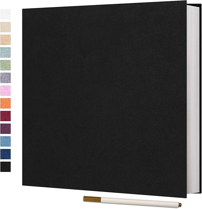 Vienrose Photo Album Self Adhesive 4x6 5x7 3x5 8x10 10x12 Scrapbook Album DIY Scrap Book with A Metallic Pen (13"x12.6" 60 Pages, Black)