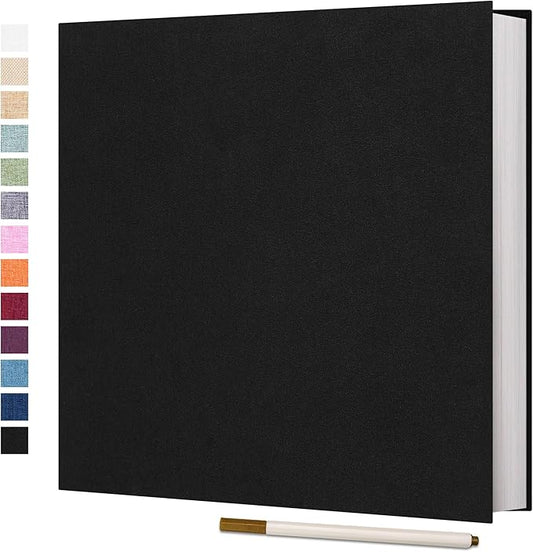Vienrose Photo Album Self Adhesive 4x6 5x7 3x5 8x10 10x12 Scrapbook Album DIY Scrap Book with A Metallic Pen (13"x12.6" 60 Pages, Black)
