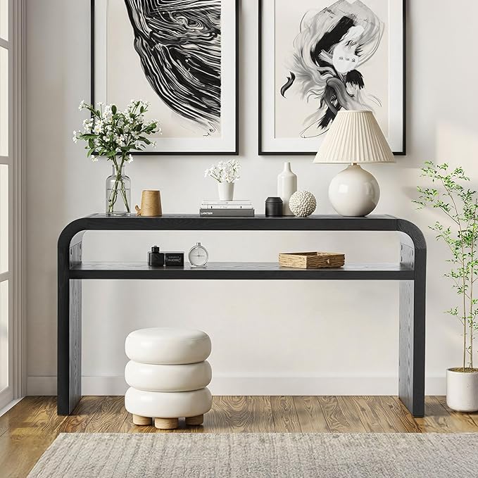 BECHAEO 59-Inch Long Console Table, 2-Tier Thickened Narrow Entryway Table, Farmhouse Console Tables Behind Couch, Retro Industrial Hallway Accent Tables for Living Room, Entrance
