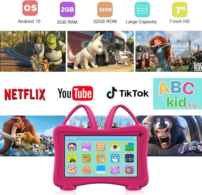 Kids Tablet 7 Toddler Learning Tablet with WiFi, YouTube, Dual Camera, Touch Screen, Parental Control, Child Tablets for Boys Girls (Rose)
