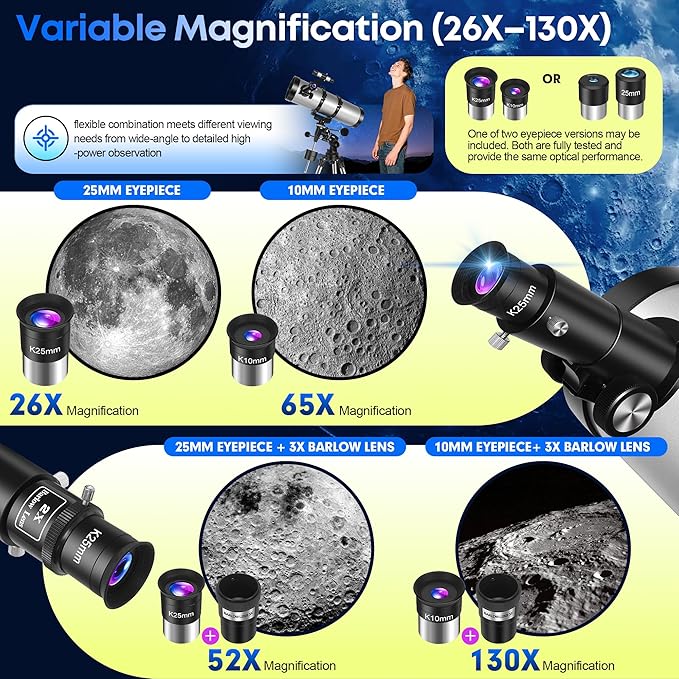 UncleHu 150EQ Newtonian Reflector Telescope for Adults High Powered, Professional Equatorial Telescopes for Adults Beginners with Portable Carry Bag, Phone Adapter, Stainless Steel Tripod, Moon Filter