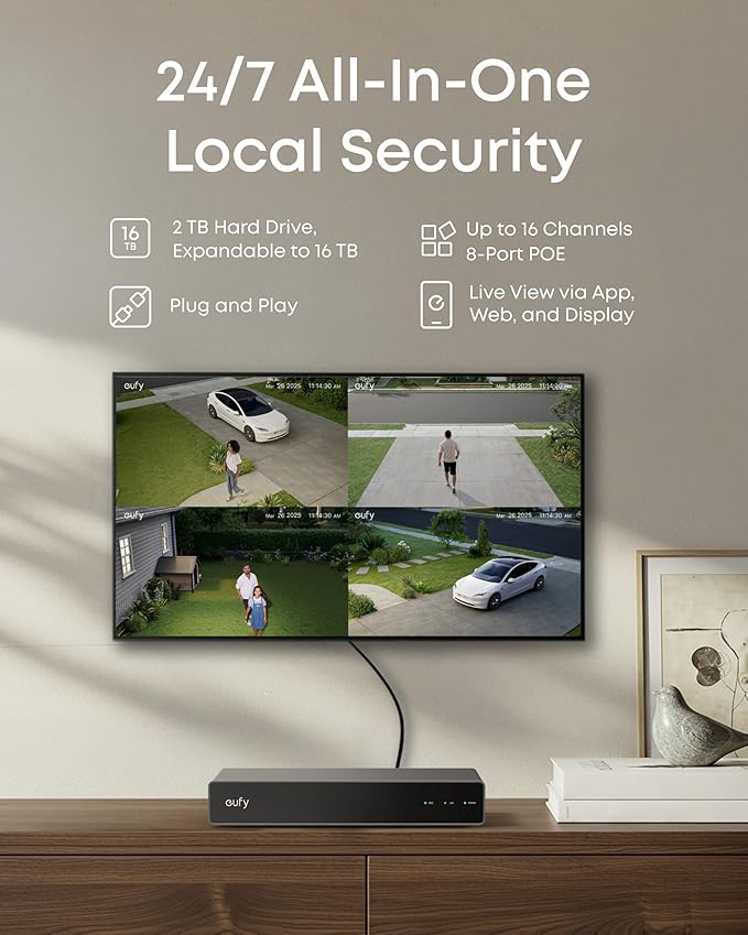 eufy PoE Bullet-PTZ Cam S4, NVR Wired Add On Cam, Requires eufy NVR, 4K UHD Triple Lens, 360° Pan and Tilt, 8X Hybrid Zoom, AI Tracking, Red and Blue Light, PoE Plug and Play, 24/7 Recording