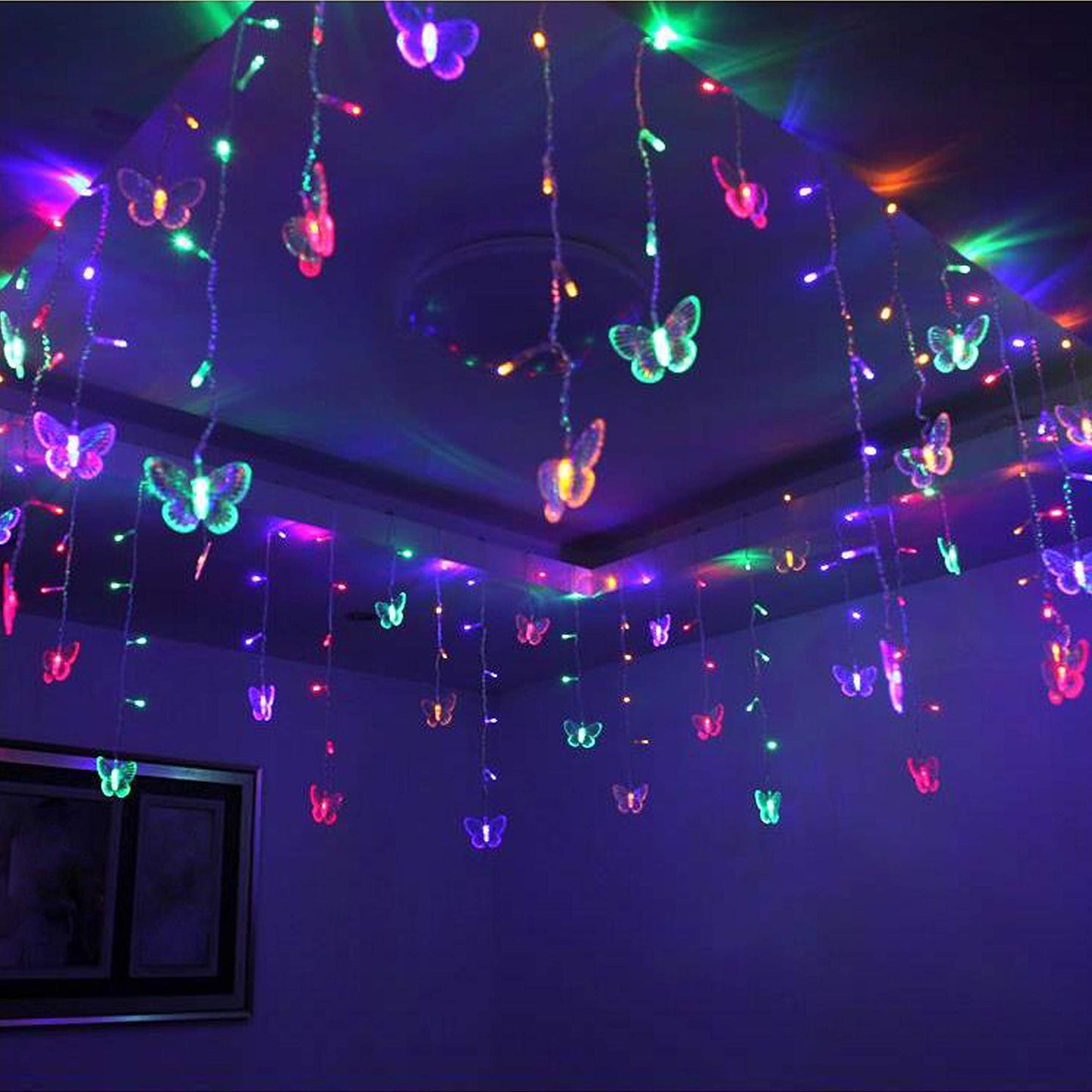 Cynzia Butterfly Curtain Lights, 48 LED Twinkle String Light, USB Powered, 4.9FT, Multicolor, Model 48BSL