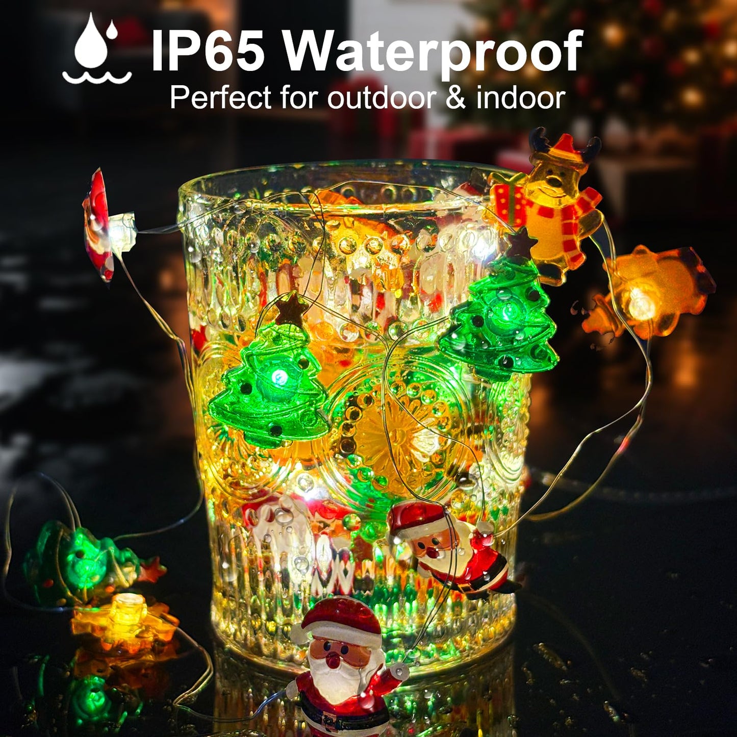 Aogist Christmas String Lights, 50 LED, 16ft, Warm White, Battery Powered, Indoor/Outdoor Holiday Decoration, Model E01