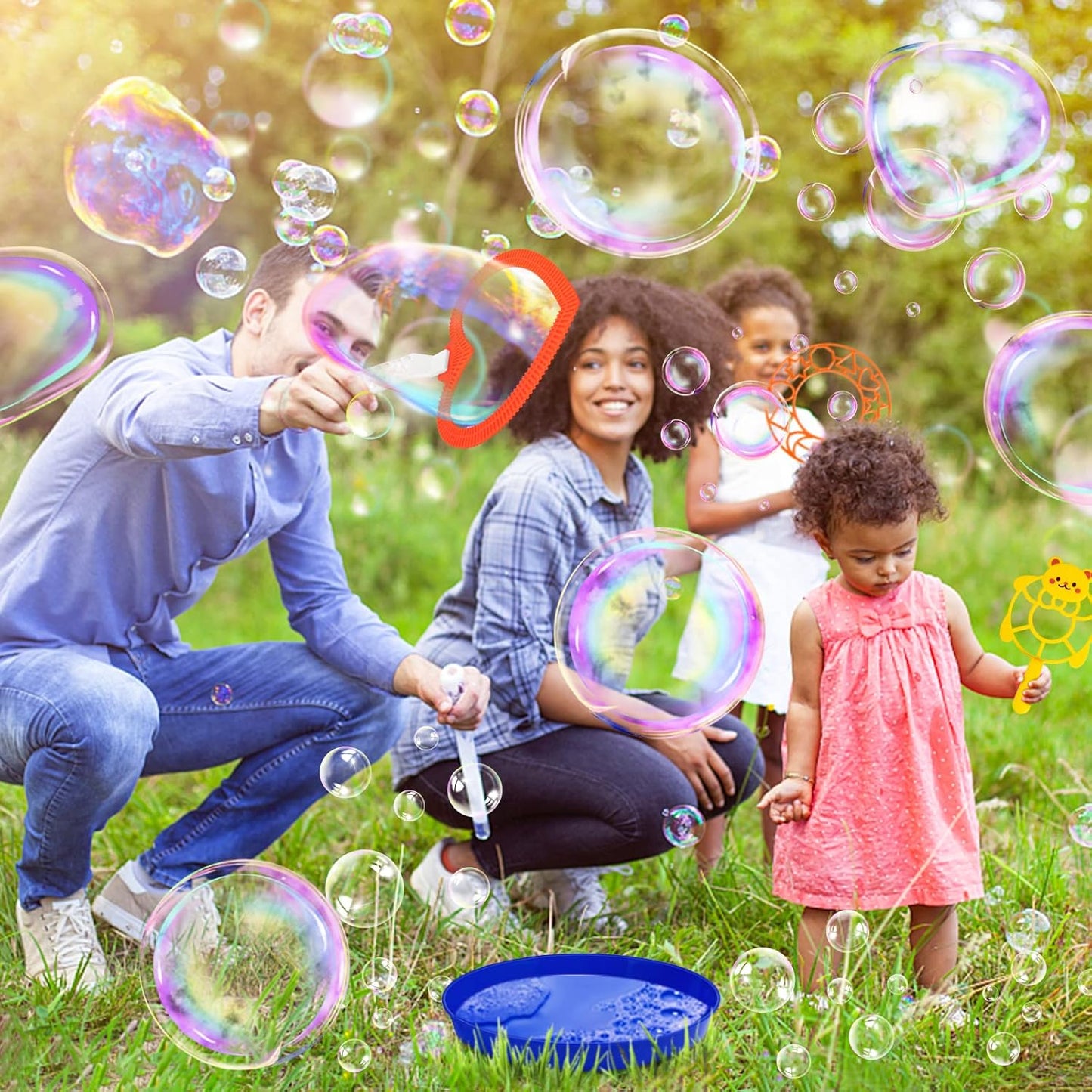 Roberly 28 Pcs Big Bubble Wands Set Bulk for Kids Summer Outdoor Activities Party Favors Gifts Birthday Games, Giant Bubbles Making Toys with Tray