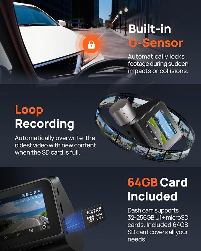 70mai Dash Cam Front and Rear A510,1944P+1080P with STARVIS 2 IMX675 and 64GB Card, Dash Camera for Cars, 4G LTE Support, ADAS, Built-in GPS WiFi, APP Control, HDR, 24H Parking Mode, Loop Recording