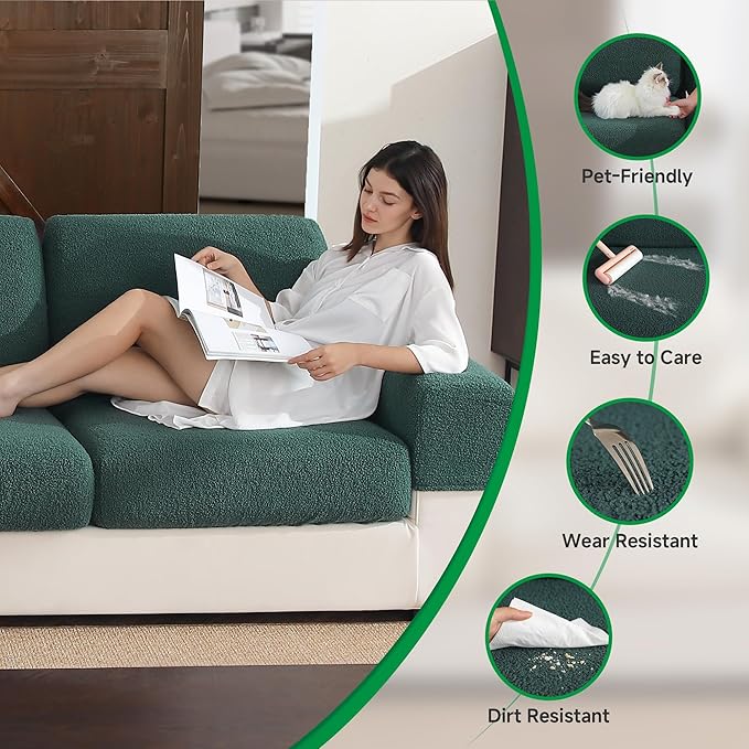 Couch Cushion Covers for Sectional Sofa, Stretch Soft Sofa Slipcovers Washable Wear-Resistant Universal Furniture Protector for Living Room(1 Piece Oversized Cover, Green)