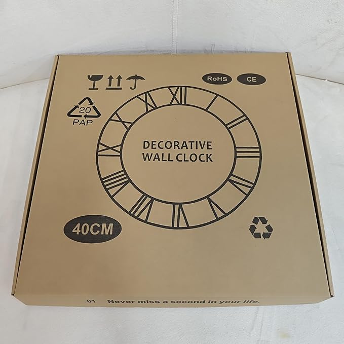 Large Wall Clock - 40cm/ 16 Inches Silent Non-Ticking Metal Wall Clock, Vintage Modern Silver, Battery Operated, Ideal for Living Room, Bedroom, Office, Farmhouse Decor