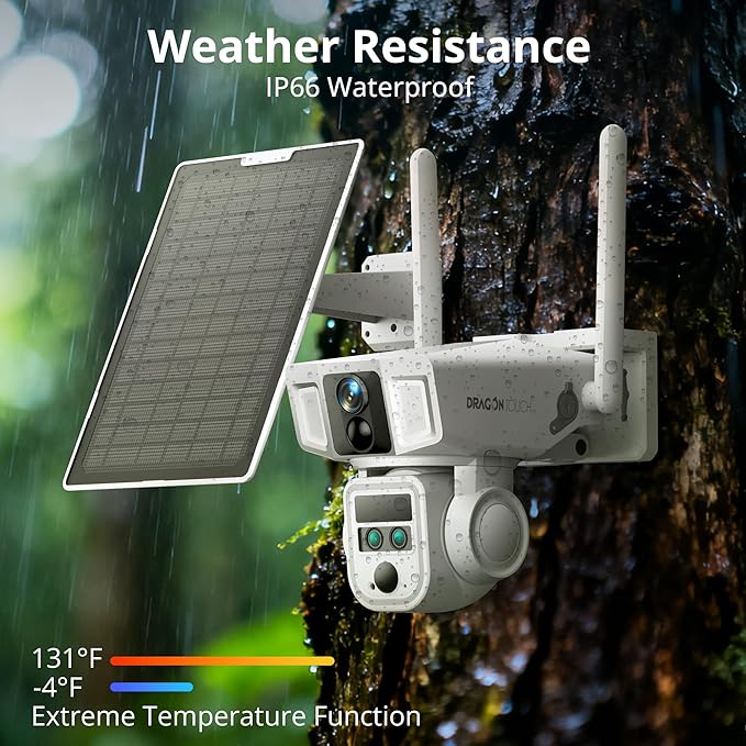 4G LTE Cellular Security Camera, 4K Wireless Outdoor Solar Camera 12000mAh, No WiFi or WiFi Duo-Mode, 10x Optical Zoom, 360° Pan and Tilt AI Tracking, 64G SD/SIM Card, IP66 Weather-Resistant - White
