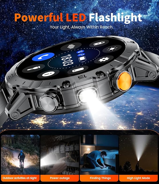 LIGE Smart Watches for Men 1000mAh Battery/LED Flashlight/3 Straps, 1.7" Ultra HD Screen Outdoor Smartwatch with 111 Sports Modes, Bluetooth Call 5ATM Waterproof Fitness Tracker Android iOS,Silicone