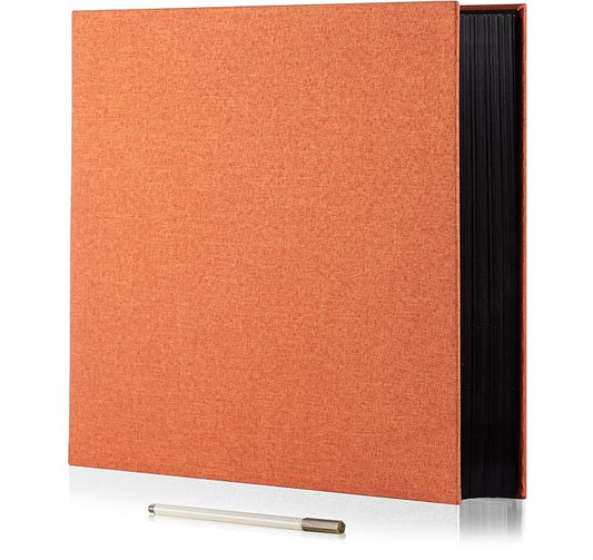 Large Photo Album Self Adhesive for 4x6 8x10 Magnetic Scrapbook Album DIY 60 Black Sticky Pages Linen Cover Photo Album(Orange)