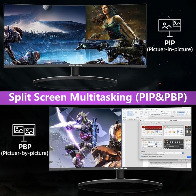 34 Inch Curved Ultra Wide WQHD 4K (3440 × 1440) Gaming Monitor, 165Hz 1500R-PIP/PBP, 1ms (MPRT), HDR400, DCI-P3 95%,FreeSync & G-Sync, 2 x DP 1.4 and 2 x HDMI 2.0, Tilt Height Adjustment