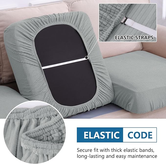 hyha Waterproof Couch Cushion Covers for Pets, Non Slip Sofa Seat Cover for Dogs Washable, Soft Thick Stretch Jacquard Fabric, Sofa Slipcovers with Elastic Bottom (1 Chaise+3 Seater, Light Grey)