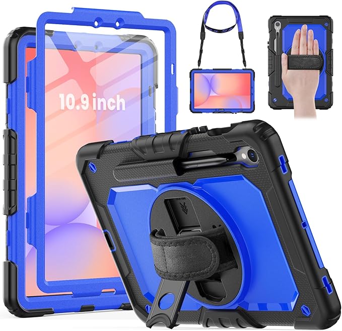 HXCASEAC Case for Samsung Galaxy Tab S10 Lite / S10 FE / S9 FE 5G 10.9 inch, Shockproof Design with Screen Protector/Hand Strap/S Pen Holder, Protective Samsung Galaxy S10 Lite Tablet Case, Blue