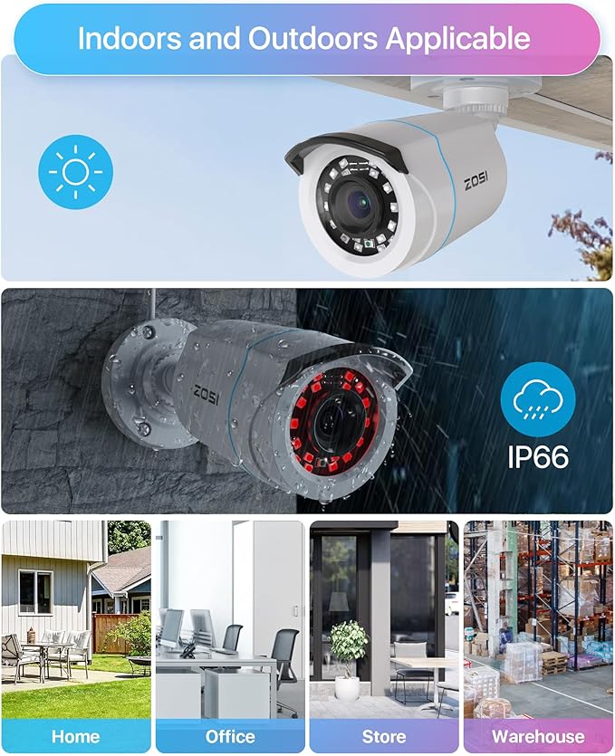 ZOSI 3K Lite Home Security Camera System with AI Human Vehicle Detection, 8CH DVR Recorder and 6 x 1080p Wired CCTV Bullet Cameras Outdoor Indoor, 80ft Night Vision, Remote Access (1TB Hard Drive)