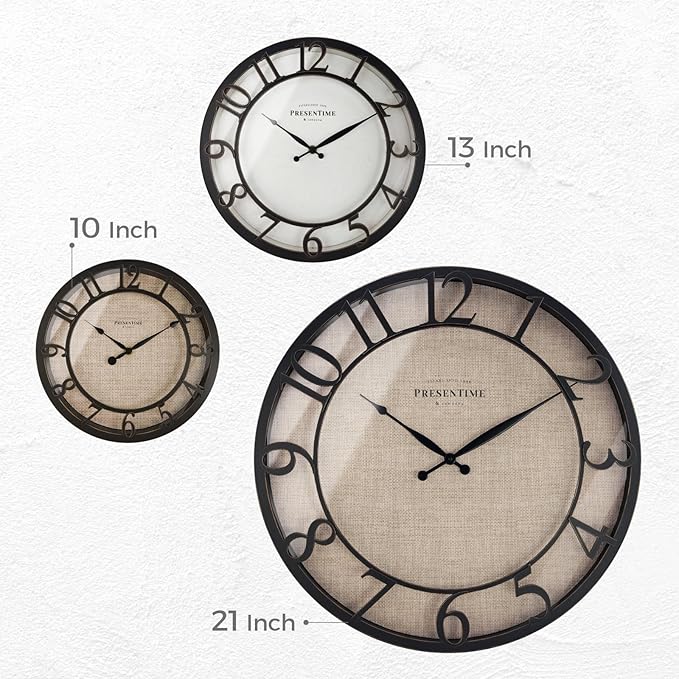 Presentime & Co 13" Farmhouse Series Wall Clock, Vintage Style, Retro Clock, Silent No Ticking, Raised 3D Arabic Numeral, Oil Rubbed Bronze Finish.
