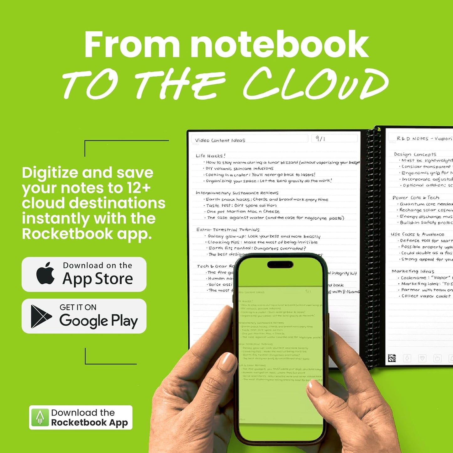 Rocketbook New Core Reusable Spiral Notebook, Letter Size 8.5x11, Black - Lined Pages, App-Connected, Erasable, Durable Cover, Ideal for School, Work, and Creative Projects