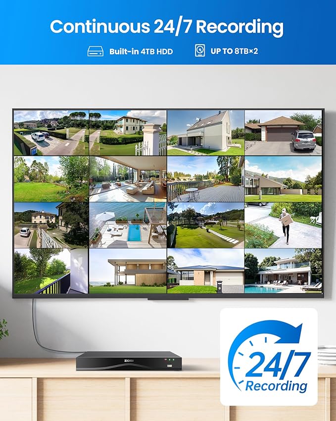 ZOSI 16CH 4K PoE Security Camera System,8pcs 8MP Outdoors Cameras,One-Way Audio,People Counting,Person/Vehicle Detection,Night Vision,16 Port 32CH NVR with 4TB HDD for Home Business 24/7 Recording