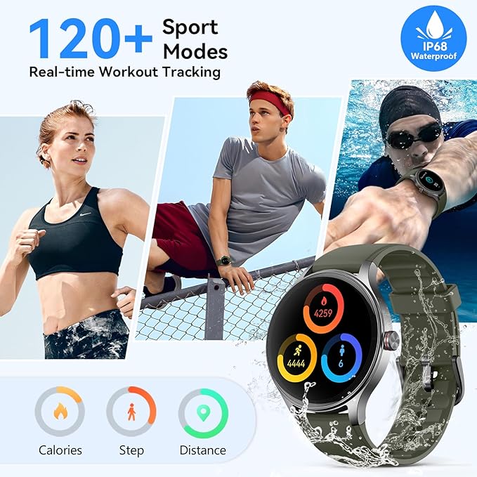 Smart Watches for Men/Women, 1.27" HD Smartwatch Fitness Tracker with Bluetooth Calls (Make/Answer), Heart Rate/SpO2/Sleep Monitor, 12 Days Battery, IP68 Waterproof - Green