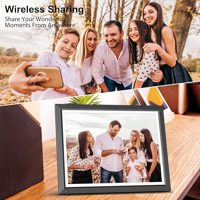 Large Digital-Photo-Frame Wi-Fi Picture Frame - 15" 32GB Smart Photo Frame with Remote Control (No Touch Screen), Full Function, Share Photo Video via App Email, Fee Cloud, Wall Mounted for Home Decor
