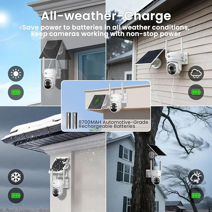 xmartO 100% Wire-Free Solar PTZ Home Security Camera System Wireless, 4-Set 2K 4MP QHD CCTV Camera Kit with 4K 10CH Expandable WiFi NVR and Past 90-Day Video Storage, All-Weather Solar Charge