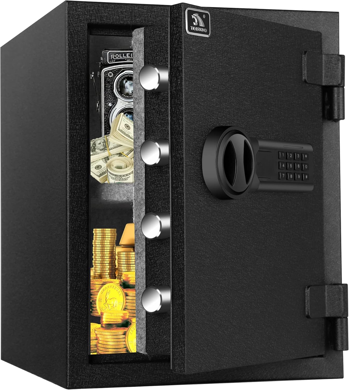 TIGERKING Fireproof Safe,1.24 Cubic Feet Small Steel Money Safe Box Home Safes with Digital Lock for Home and Office