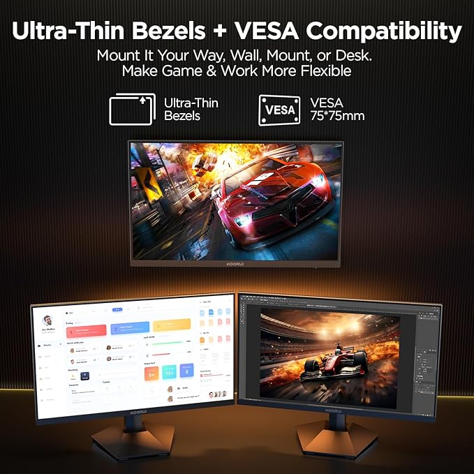 KOORUI 27" Gaming Monitor, 200Hz 1ms Fast IPS, WQHD (2560 x 1440p) HDR 400 Display, DCI-P3 95% Color Gamut, FreeSync Premium, Adaptive G-Sync, HDMI x 2, DisplayPort, G2721P
