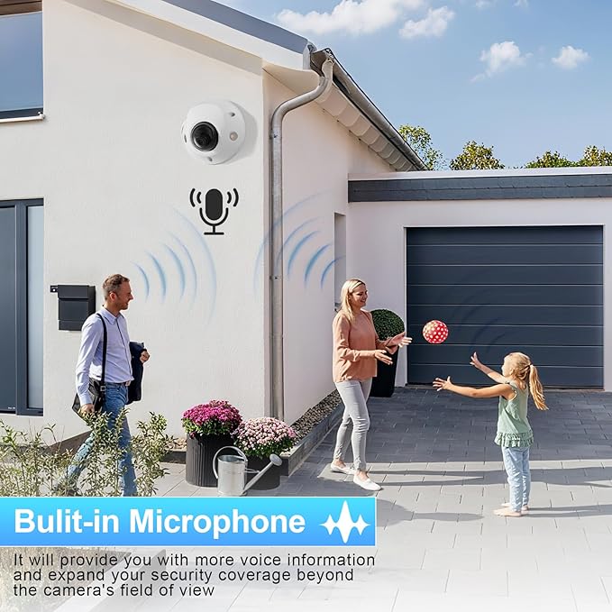 AI 8MP PoE Camera, Outdoor Vandal-Proof Dome Security IP Camera, Smart Dual Light Color Night Vision, Built-in Mic, 2.8mm Lens 110°, Face Detection, Human/Vehicle Detection, IND8ED63B
