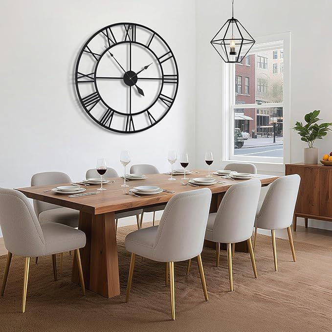 40 Inch Large Wall Clock, Oversized Modern Round, Black Metal, Noiseless, Almost Non-Ticking Battery Operated, Roman Numerals, Clocks for Living Room, Bedroom, Wall Clock Decoration