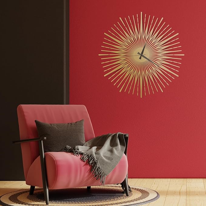 Sun Rays Wall Clock, Large Metal Decorative Wall Clock, Modern Minimalist Wall Decor (Gold, Small)