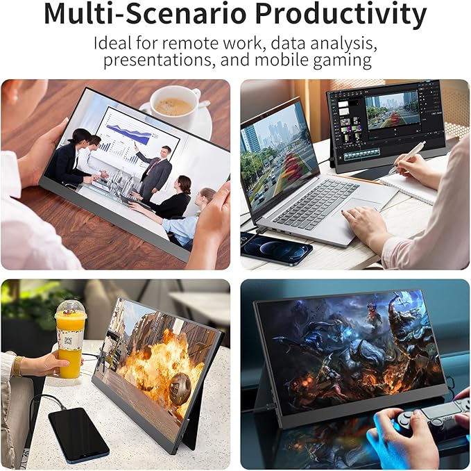 Portable Monitor, 4K UHD 15.6inch Lightweight Travel Monitor for Laptop Xbox PS5 MacBook, Ultra High Definition Laptop Screen Extender USB-C HDMI One-Click Connection