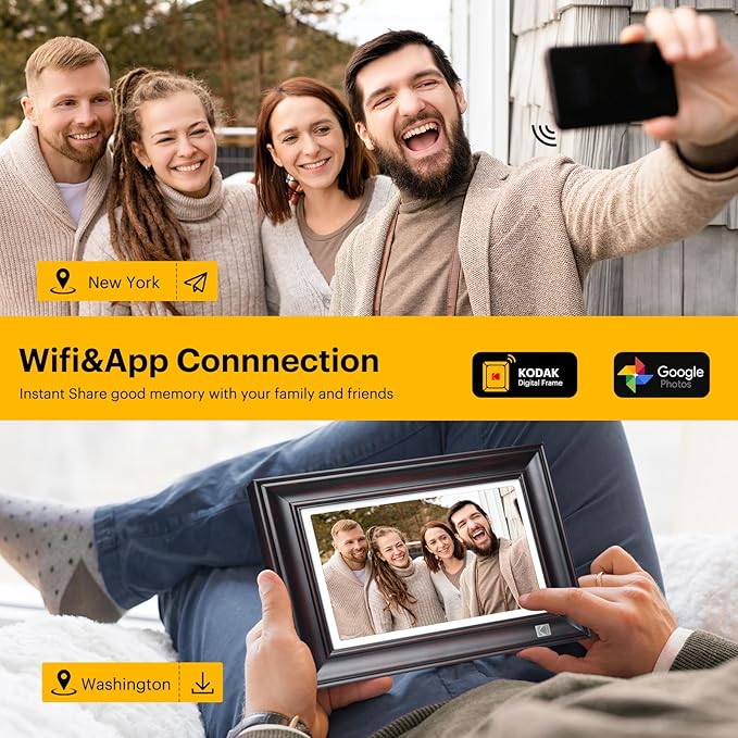 KODAK WiFi Digital Picture Frame, 1920 x 1200 HD Touchscreen Digital Photo Frame, 10.1 Inches Intelligent Electronic Picture Frame with 32 GB,Auto-Rotate, Share Moments Instantly Gifts(Wood Frame)