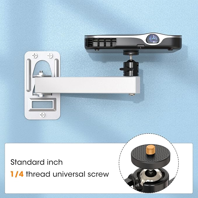 Mini Projector Wall Mount- Adjustable Tilt&Swivel Hanging Projector Holder Wall Mount Hanger Rack Stand with 1/4" Screw for Mini Projector with Cable Ties
