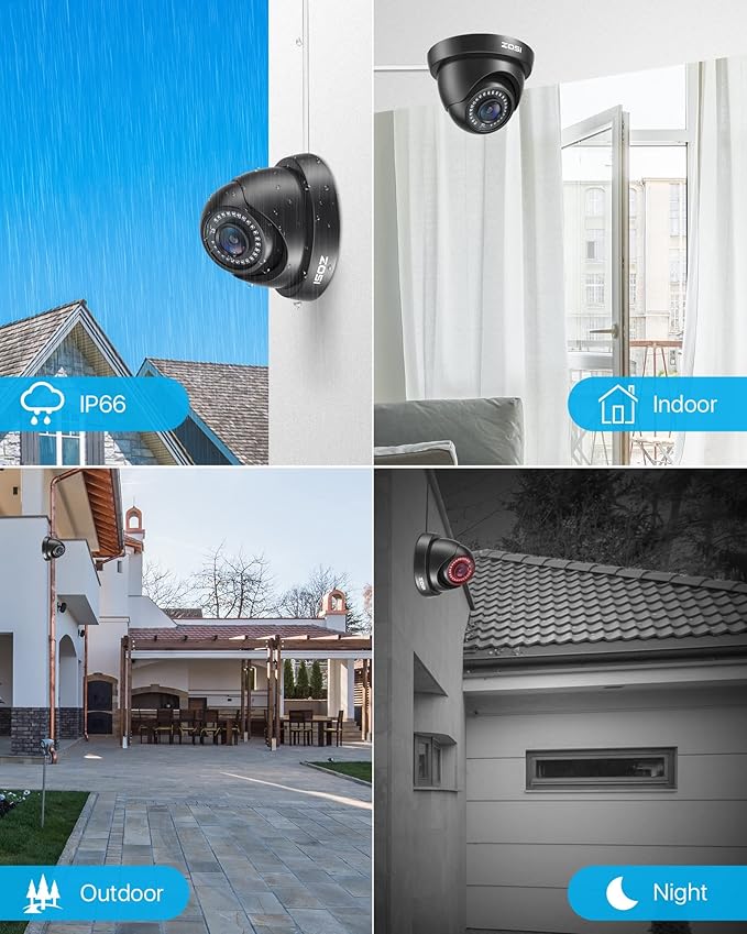 ZOSI 4 Pack 1080P 1920TVL HD-TVI Dome Security Cameras,Night Vision,2MP Indoor Outdoor Home Surveillance CCTV Camera for 1080P/5MP/4K TVI Analog DVR