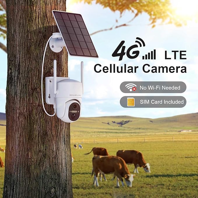4G LTE Cellular Security Camera No Internet Needed, No wifi Security Camera Outdoor wireless, Wireless Security Cameras Outdoor with SIM Card, 360 PTZ, Human Sensor, SD/cloud, 2-way Talk, IP66