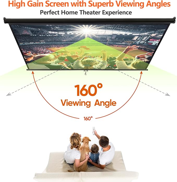 SUPER DEAL 100'' 16:10 HD Projection Screen Foldable Anti-Crease Portable Projector Movie Screen Manual Pull Down for Home Theater Presentation Education Outdoor Indoor Public Display, Black