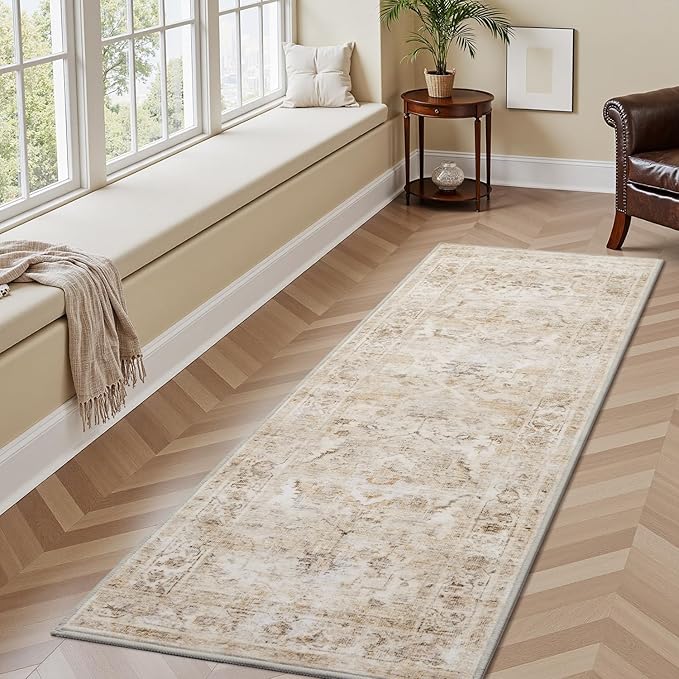 AMOAMI-2X3 Small Rug-Washable Rugs Entryway Mat Indoor-Soft Vintage Non Slip Rugs for Kitchen Laundry Room Bathroom Beige Decorative Accent Rug for in Front of Sink 24 Inch x36 Inch