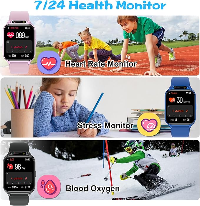 Smart Watch for Kids, 1.85" Fitness Tracker with Heart Rate, Sleep Monitor, IP68 Waterproof Smartwatches with Video Music, Pedometer, Game, NO APP/Phone, Gift for Boys Girls. (Classic, Blue)