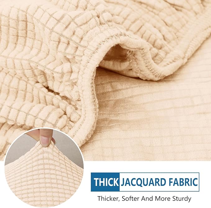 hyha Waterproof Couch Cushion Covers for Pets, Non Slip Sofa Seat Cover for Dogs Washable, Soft Thick Stretch Jacquard Fabric, Sofa Slipcovers with Elastic Bottom (1 Piece for Large, Beige)