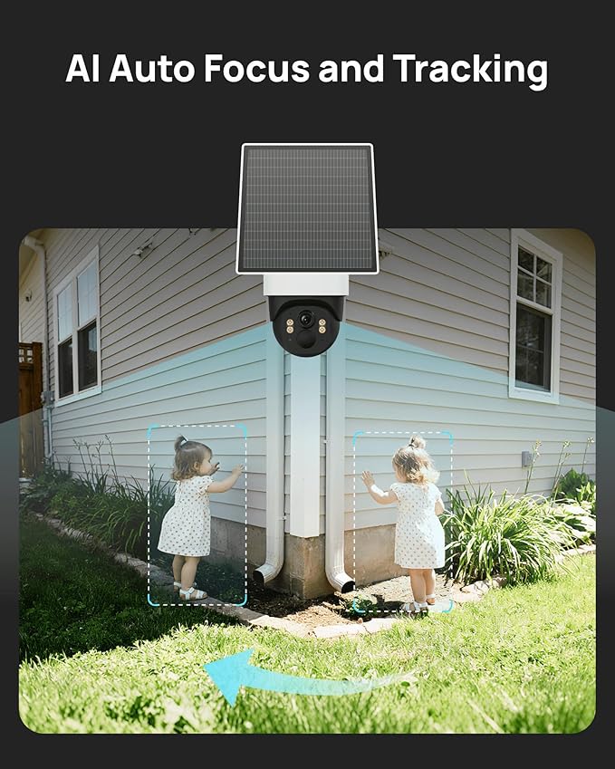 Solar Security Cameras Wireless Outdoor, 3K/5MP PTZ 360° View Battery Powered WiFi Camera for Home surveillance with Motion Tracking, AI Detection, Night vision , 2-Way Audio, IP65, SD/Cloud Storage