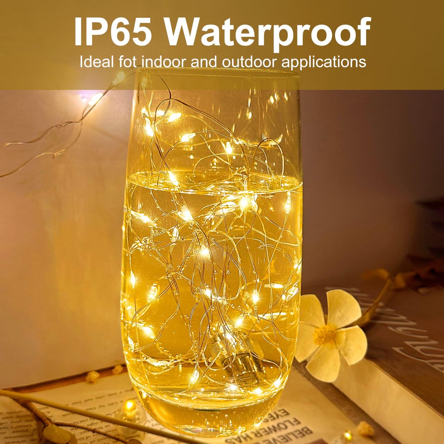 Yooumoga 24 Pack LED Fairy Lights Warm White Battery Operated 7FT Silver Wire String Lights for Mason Jar DIY Christmas Decor