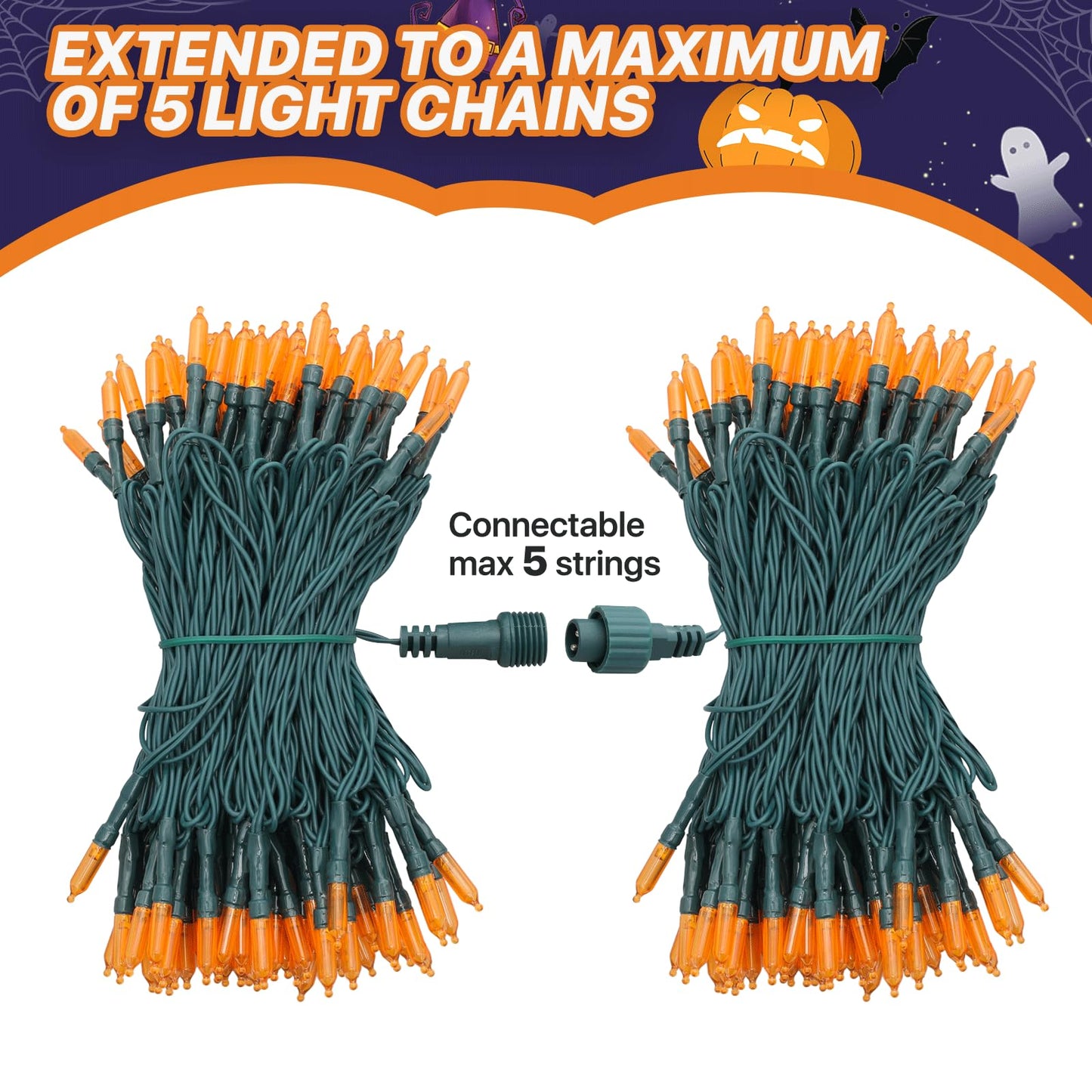 mollie LED Mini Christmas String Lights, 100 Count, 43ft, Waterproof, Green Wire, Orange, Model GVLV30V100R-J16