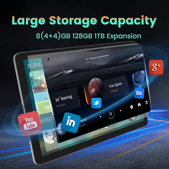 Azeyou 2025 Upgraded Android 14 Tablets, 10.1 inch Tablet Octa-core Processors with 8GB RAM 128GB ROM, IPS Touchscreen, Wi-Fi 6, BT 5.0, Dual Camera, 6000mAh Battery, Metal Gray