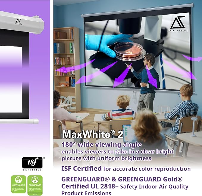 Akia Screens Retractable Projector Screen Pull Down 110 inch 4:3 8K 4K HD 3D White Projection Screen Manual B for Movie Home Theater Office Indoor Ceiling Wall Mount, AK-M110V1