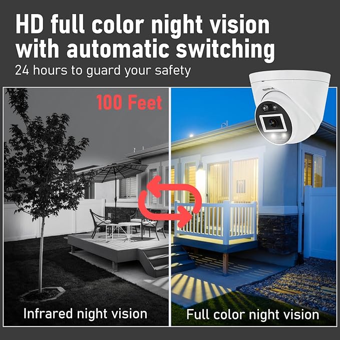 JideTech 5MP PoE Turret Security Camera Outdoor/Indoor, Human Detection, Two-Way Audio, Smart Color Night Vision, 110° Wide Angle 2.8mm Lens, IP66 Weatherproof, MicroSD Recording