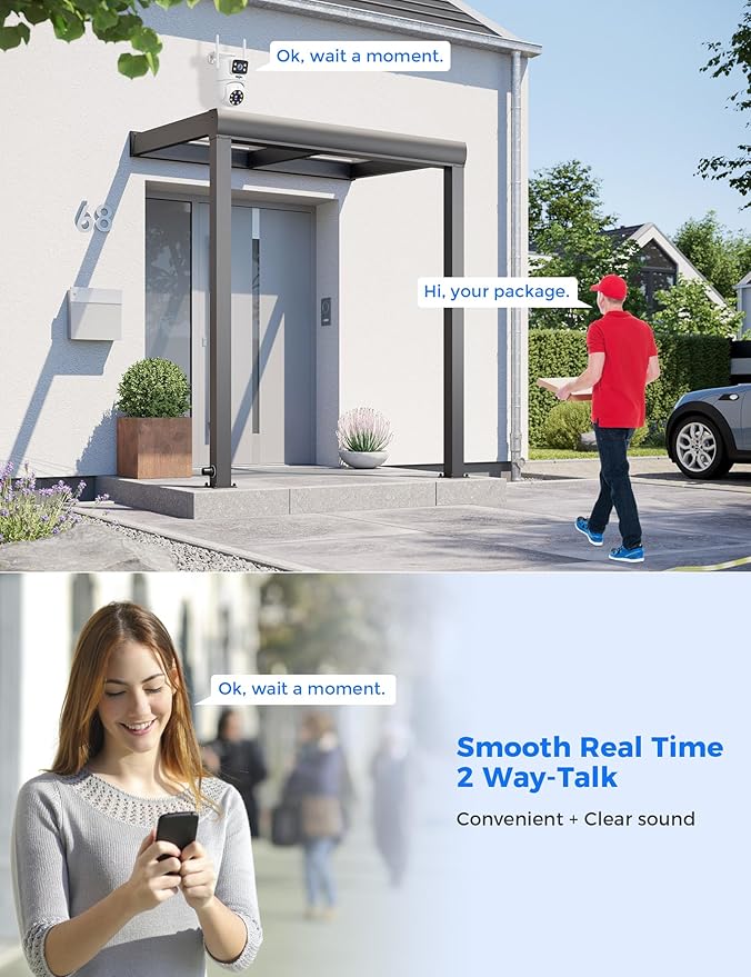 Hiseeu 2 Pack Wireless Security Camera 5G/2.4G WiFi Dual Lens PTZ Camera Outdoor Motion Tracking Color Night Version,No-Monthly Fees Works with Wireless System/Alexa, Need Power Cord