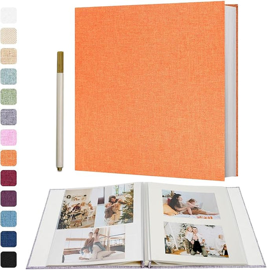 Vienrose Photo Album Self Adhesive 4x6 5x7 3x5 8x10 Scrapbook Album DIY Scrap Book with A Metallic Pen (11"x10.6" 60 Pages, Orange)