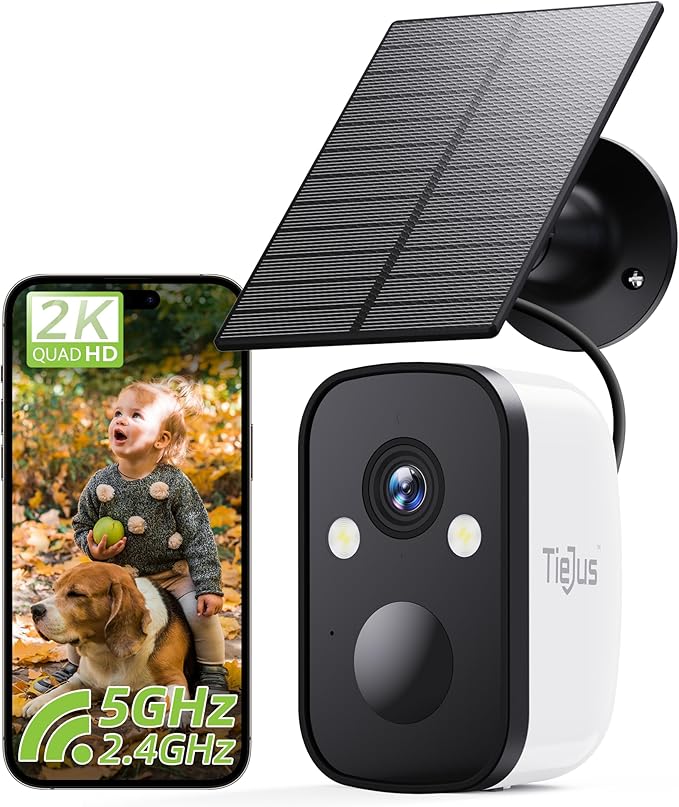 2K Security Cameras Wireless Outdoor, 2.4G/5G WiFi, Solar Camera Outdoor Wireless, Color Night Vision, Solar Powered, Motion Detection Spotlight Siren/2 Way Talk/IP66/Cloud/SD/Alexa